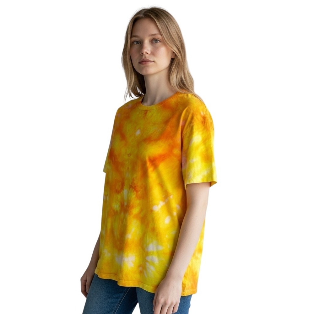 Calvin Klein Large Top Handmade Tie‎ Dye T-Shirt Yellow Orange Short Sleeve 773